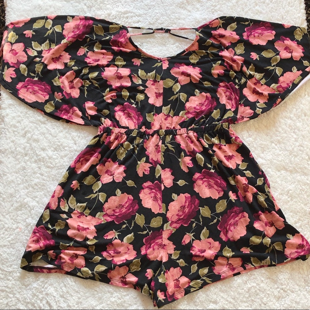 NWT XS/Small Black Romper W/ Floral Design.